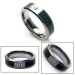 6mm Mens Or Womens Tungsten Band Carbon Fiber CZ Ring