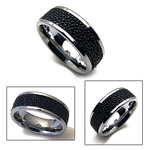 9mm Mens Tungsten Black Stingray Leather Band Ring