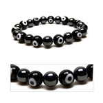 Mens Magnetic Hematite Evil Eyes Bead Bracelet 8.5"