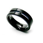 8mm Men's Black Titanium Magnetic Black CZ Diamond Ring Band