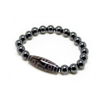 Men's 9 Eye Tibetan Dzi Bead Magnetic Hematite Bracelet 8.5"