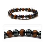 8MM Tiger's Eye Bead 3X Power Hematite Magnetic Bracelet 7.5"