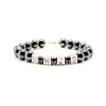 Men's WWJD Magnetic Hematite Round Bead Bracelet  8.5"