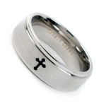 Men's 8mm Cobalt Chrome Celtic Cross Ring, Satin Finish Beveled Edges