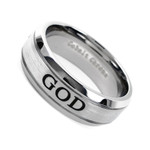 Men's 8mm Cobalt Chrome Ring Wedding Band, Laser Engraved (GOD)