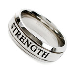 Men's 8mm Cobalt Chrome Ring Wedding Band, Laser Engraved (STRENGTH)