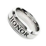 Men's 8mm Cobalt Chrome Ring Wedding Band, Laser Engraved (HONOR)