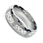 Men's 8mm Cobalt Chrome Dome Ring, Laser Engraved Celtic Knot