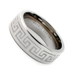 Men's Cobalt Chrome Ring Wedding Band 8MM, Laser Engraved Greek Key