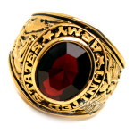 Men's Gold Plated US Army Military Ring, Ruby Red CZ