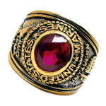 Men's  Gold Plated US Marines Military Ring, Ruby Red CZ
