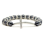 Magnetic Hematite Tuchi Pearl Clear Crystal Cross Bracelet 7.5"