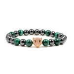 Women's Magnetic Hematite Leopard Head Malachite Bead Bracelet 7.5"