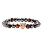 Magnetic Hematite Leopard Head Red Tiger's Eye Bead Bracelet 7.5"