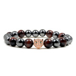 Men's Magnetic Hematite Leopard Head Red Tiger Eye Bead Bracelet 8.5"