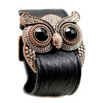 Clear Crystal Owl Leather Cuff Bracelet