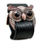 Lt. Amethyst Crystal Owl Leather Cuff Bracelet