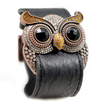 Citrine Crystal Owl Leather Cuff Bracelet