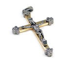 Silvertone and Brass Rosary Crucifix Cross Pendant