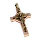 Brass and Copper St Benedict Crucifix Cross Pendant