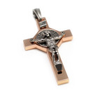 Silvertone and Copper St Benedict Crucifix Cross Pendant