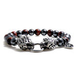 8MM Magnetic Hematite Bead Twin Leopard Head Bracelet 7.5"