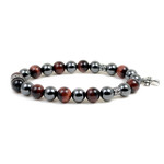 Men's 10MM Magnetic Hematite Red Tiger Eye Bead Cross Bracelet 8.5"