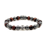 8MM Magnetic Hematite Red Tiger Eye Bead Maltese Cross Bracelet 7.5"