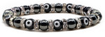 Womens Magnetic Hematite Tuchi Pearl Bracelet, Black Evil Eyes Beads