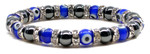 Womens Magnetic Hematite Tuchi Pearl Bracelet, Blue Evil Eyes Beads