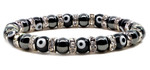 Womens Magnetic Hematite Tuchi Pearl Bracelet, Evil Eyes Crystal Beads 7.5"