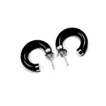 Sterling Silver Black Onyx Round Hoop Earrings