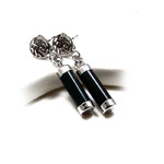 Sterling Silver Onyx Dangle Bar Lucky Earrings