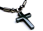 Men's Stylish Black Hematite Cross Pendant Necklace