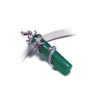 Sterling Silver Dragon Apple Green Jade Pendant