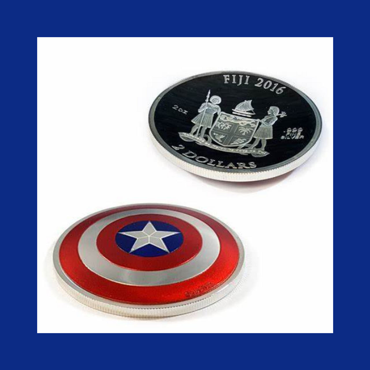 2016 FIJI $2 2 OZ CAPTAIN AMERICA DOMED SHIELD SILVER PROOF COIN - 2 2016 FIJI $2 2 OZ CAPTAIN AMERICA DOMED SHIELD SILVER PROOF COIN - 2