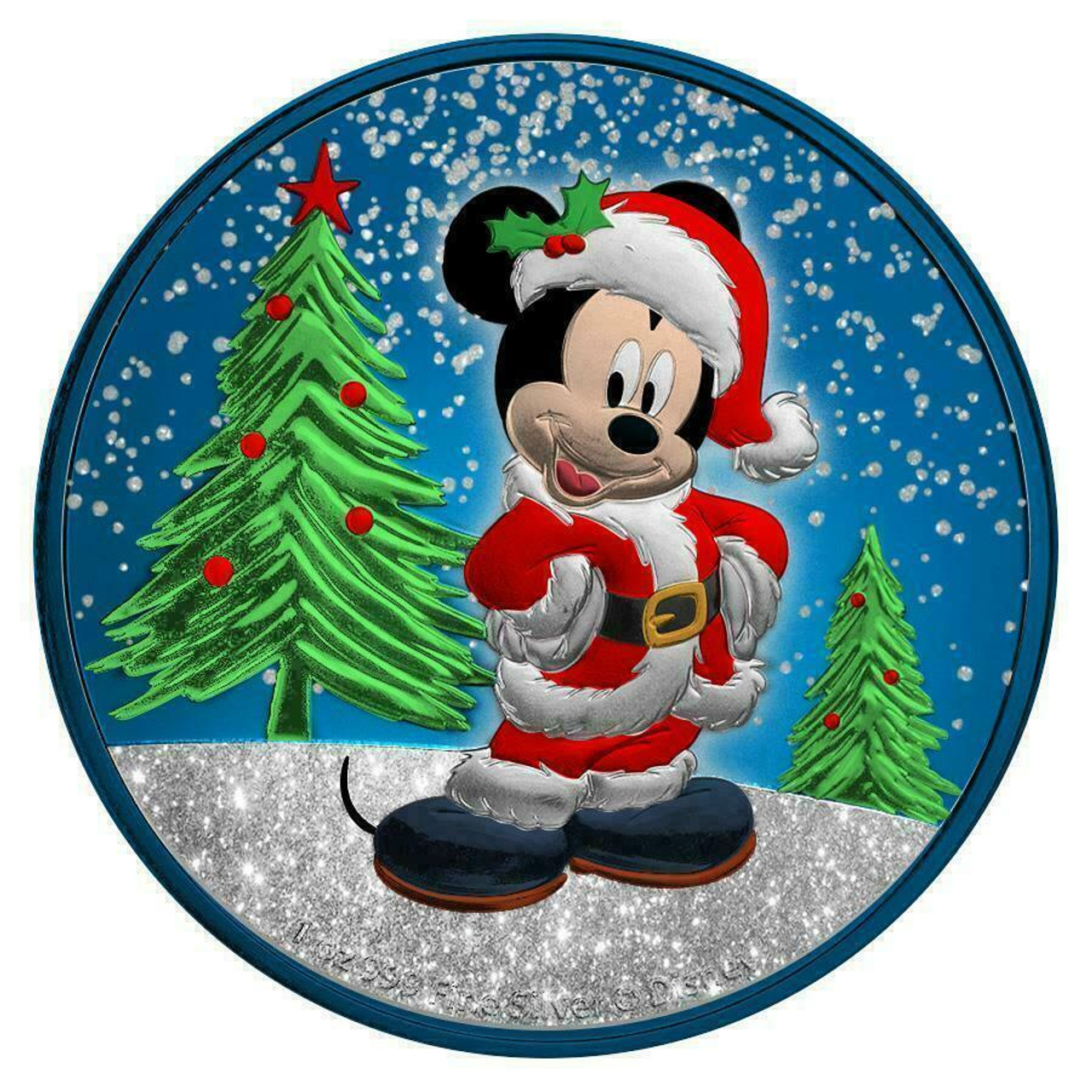 2019 NIUE $2 MICKEY CHRISTMAS - METALLIC BLUE WITH DIAMOND DUST 1 OZ SILVER COIN-1 2019 NIUE $2 MICKEY CHRISTMAS - METALLIC BLUE WITH DIAMOND DUST 1 OZ SILVER COIN-1
