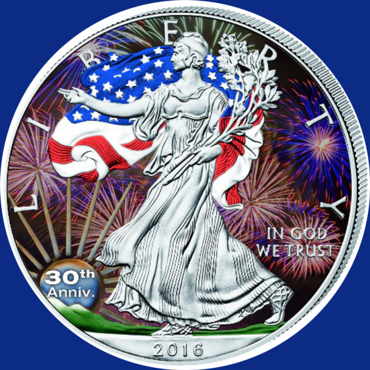 2016 SILVER EAGLE - 30TH ANNIVERSAY - 1 OZ SILVER COIN WITH DISPLAY BOX & COA 2016 SILVER EAGLE - 30TH ANNIVERSAY - 1 OZ SILVER COIN WITH DISPLAY BOX & COA