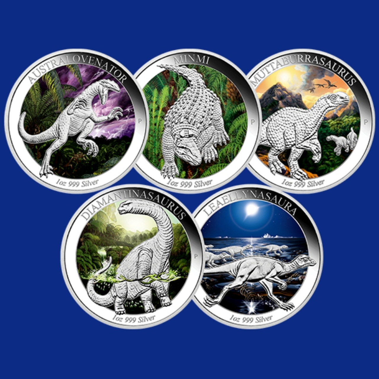 2015 AUSTRALIA $1 AGE OF DINOSAURS COMPLETE SET - 5 X 1 OZ PROOF SILVER COINS 2015 AUSTRALIA $1 AGE OF DINOSAURS COMPLETE SET - 5 X 1 OZ PROOF SILVER COINS