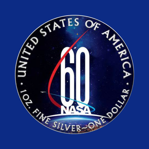 2018 $1 AMERICAN SILVER EAGLE - NASA 60TH ANNIV. COLORIZED SILVER  COIN - BOX & COA