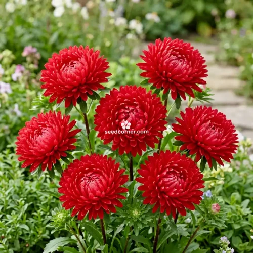 Aster Paeony Duchess Scarlet Callistephus Chinensis Seeds