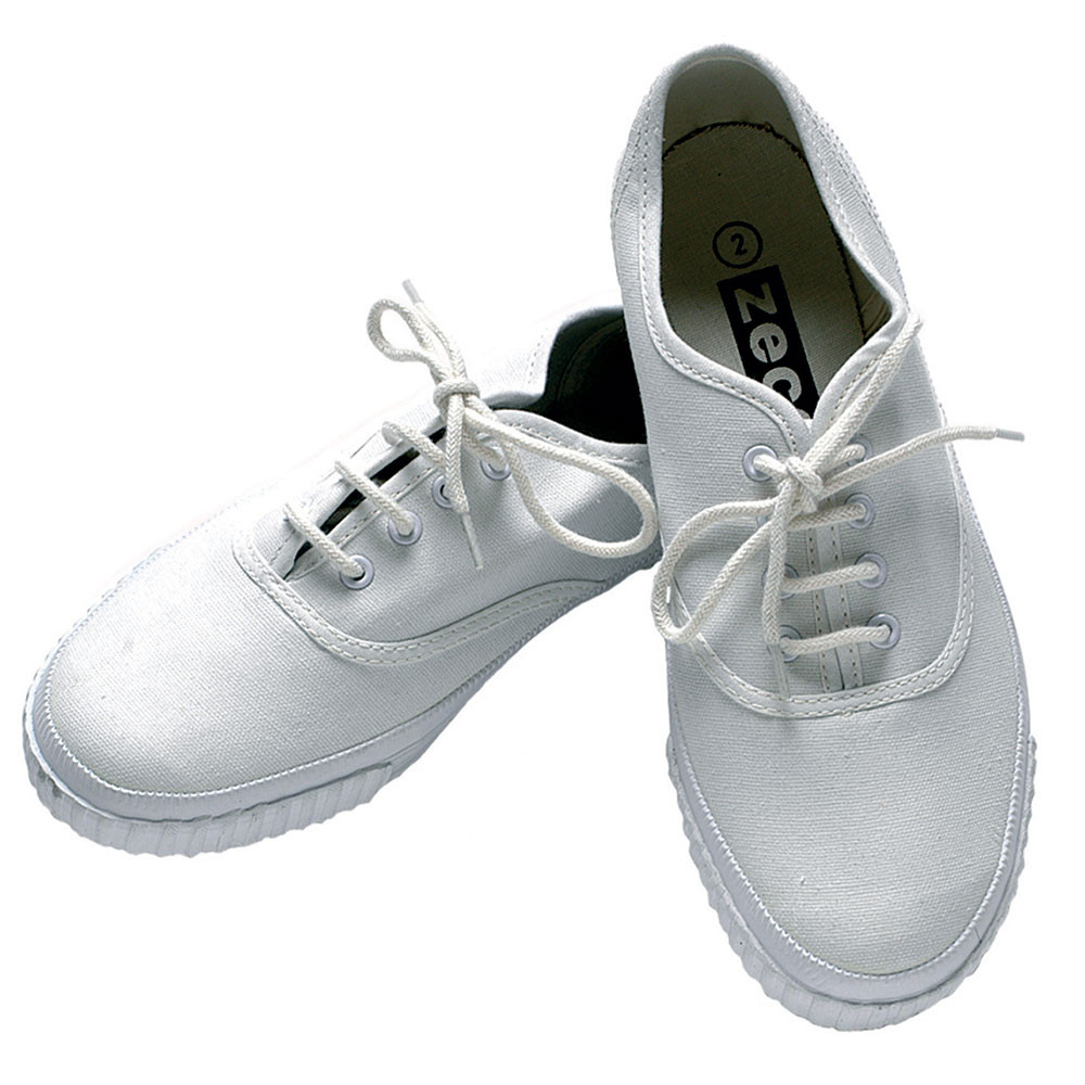 White Lace-Up School Plimsolls, Lightweight Canvas PE Trainers (Zeco)