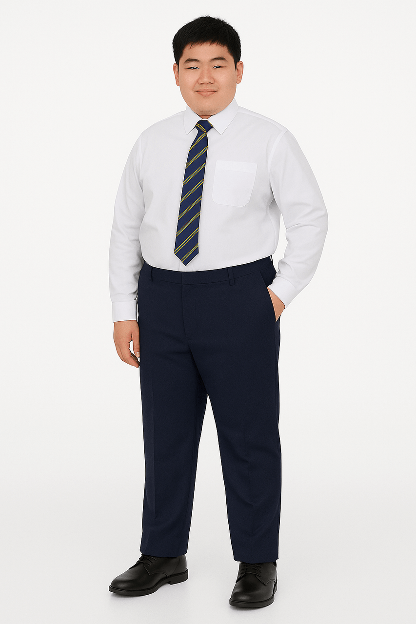 Boys’ Sturdy Fit Plus Size School Trousers – Wider Waist, Shorter Leg for Comfort (Ages 4–17)