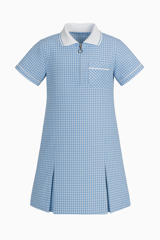 Girls' Lightweight Gingham Summer School Dress with Free Scrunchie (Ayra)