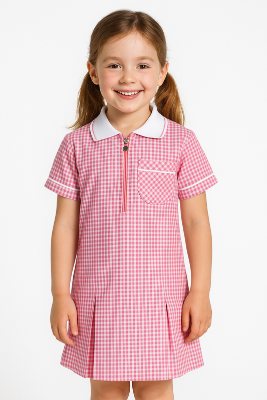 Girls' Lightweight Gingham Summer School Dress | Cooling Schoolwear | Free Scrunchie (Ayra)
