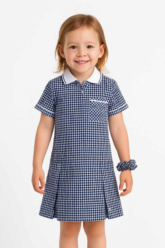 Girls' Lightweight Gingham Summer School Dress | Cooling Schoolwear | Free Scrunchie (Ayra)