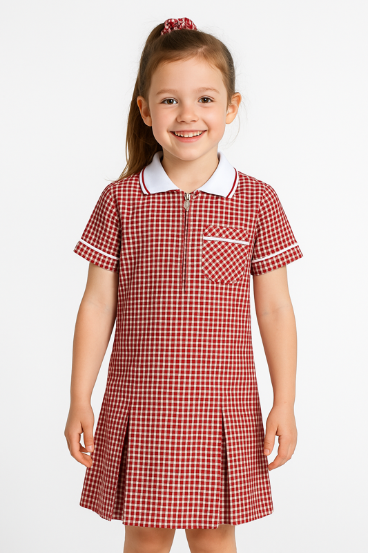 Girls' Lightweight Gingham Summer School Dress | Cooling Schoolwear | Free Scrunchie (Ayra)