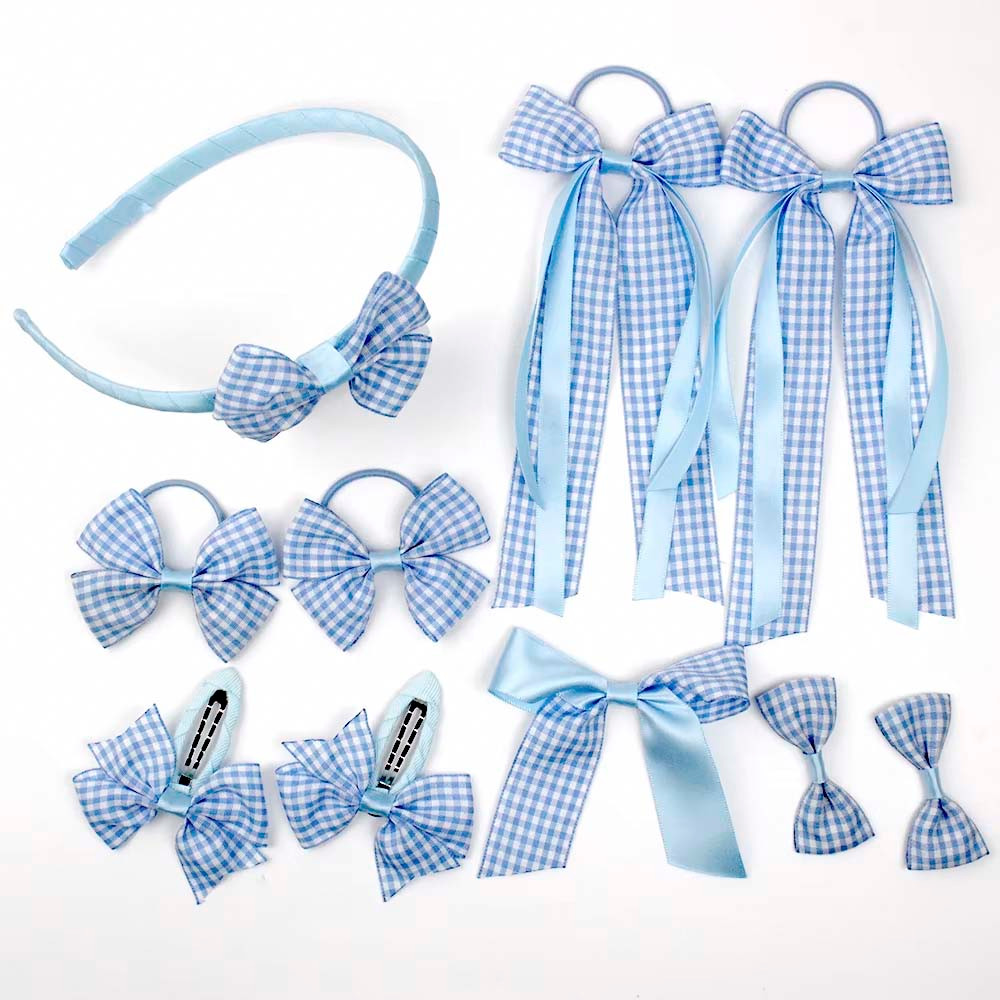 10-Piece Gingham Hair Bow Set – Hand-Tied, Stylish & Secure Hair Accessories for Kids