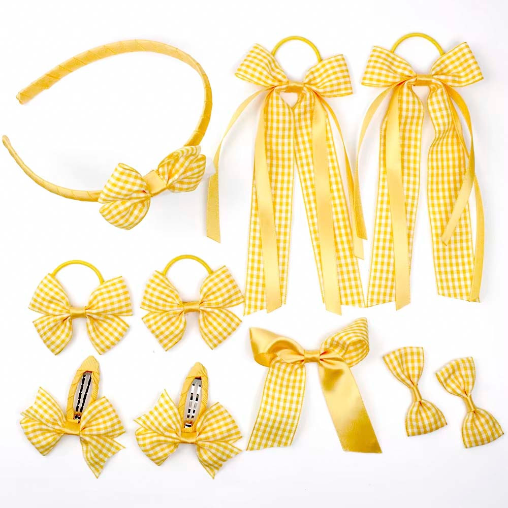 10-Piece Gingham Hair Bow Set – Hand-Tied, Stylish & Secure Hair Accessories for Kids