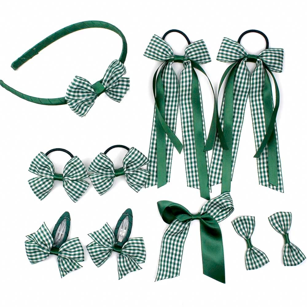 10-Piece Gingham Hair Bow Set – Hand-Tied, Stylish & Secure Hair Accessories for Kids